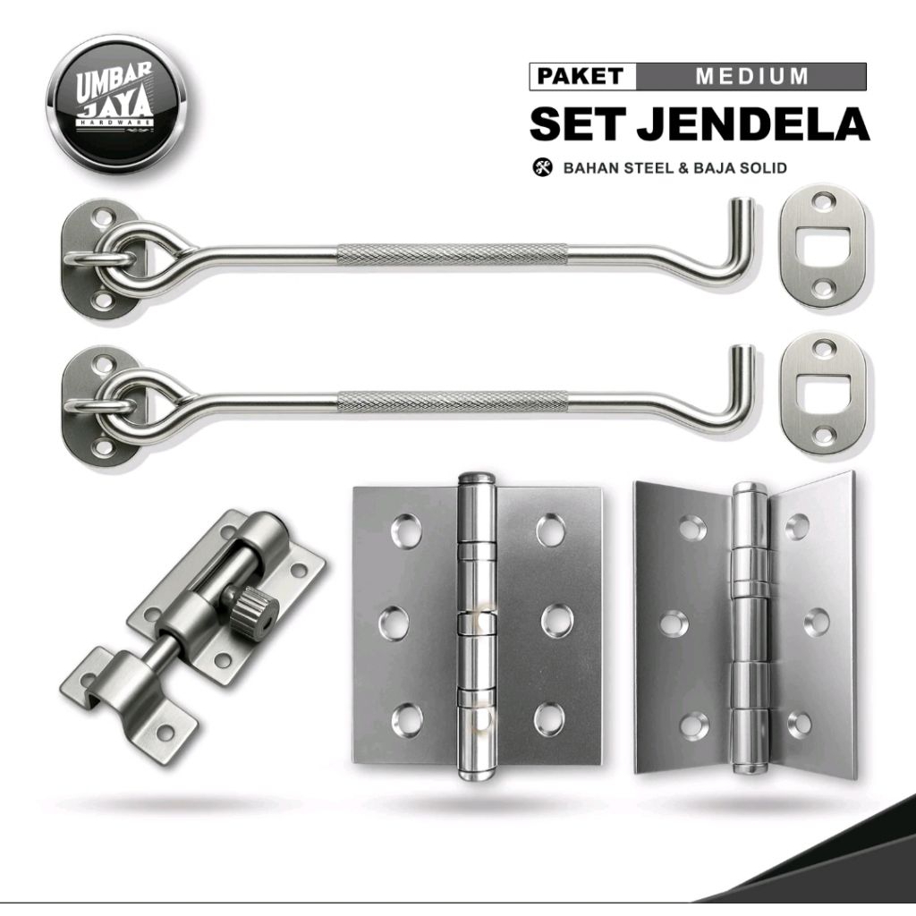 Paket Satu Set Jendela Hak Angin Engsel Grendel Lengkap