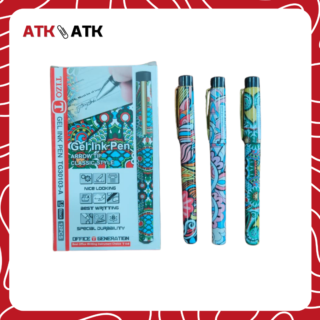 [LUSIN] PULPEN GEL TIZO TG30103-A 1.0MM HITAM / PULPEN TANDA TANGAN 1 LUSIN ISI 12 PCS