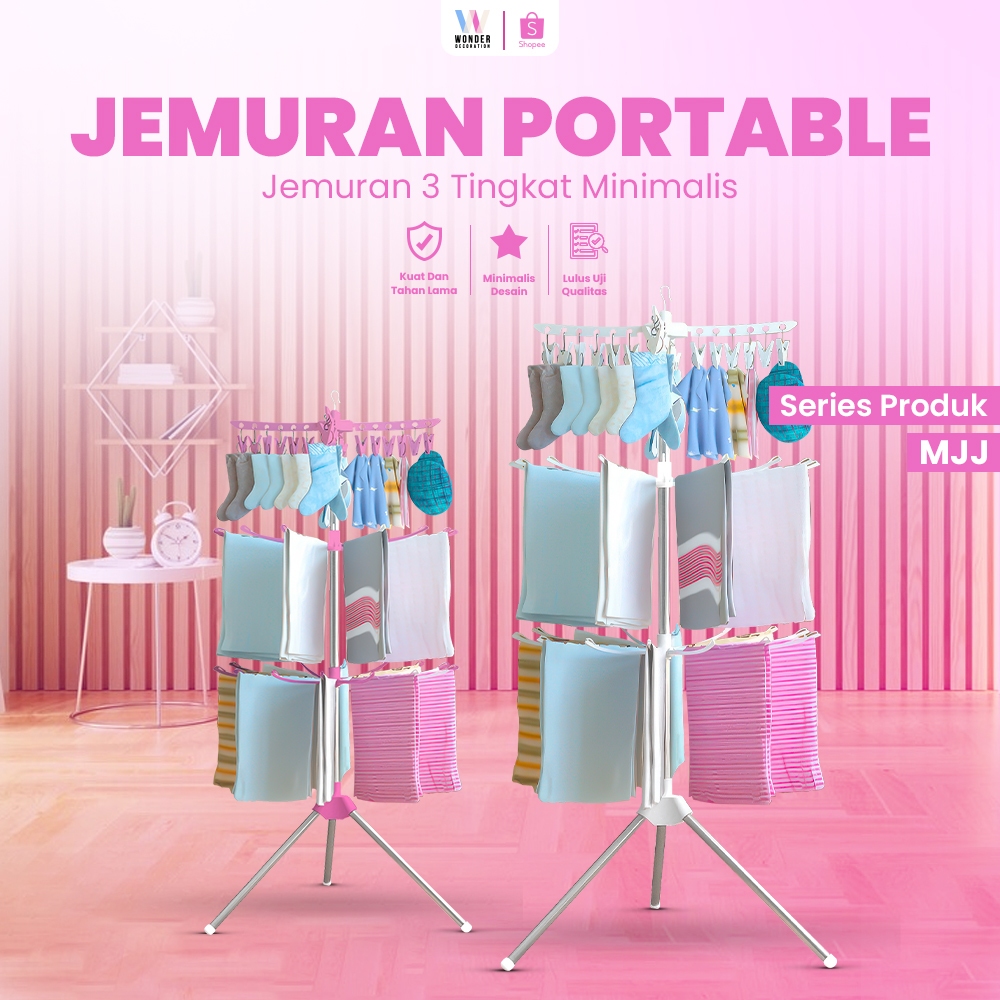 Rak Jemuran Baju Menara Lipat Rak Gantung Berdiri Jemuran Handuk Stainless Serbaguna Gantungan Baju