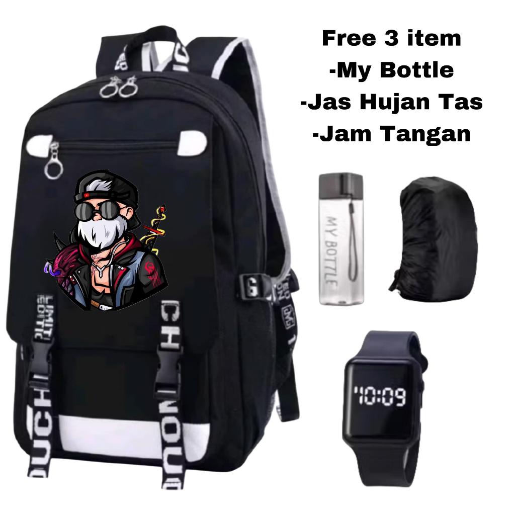 Tas sekolah chibi anime keren untuk anak cowok-Ransel karakter chibi streetwear hitam stylish