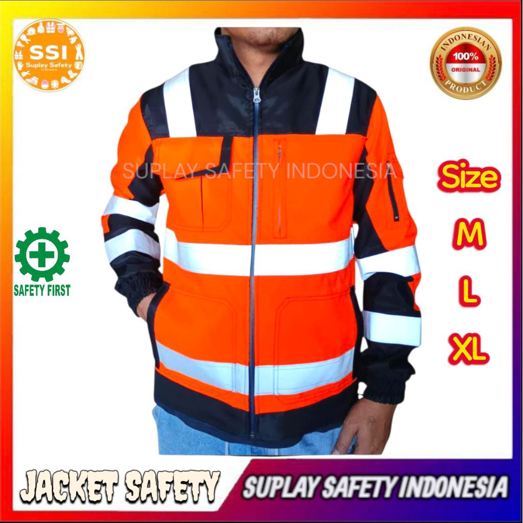 CUSTOM JACKET SAFETY BAHAN TASLAN WATERPROOF SCHOTLITE 3M