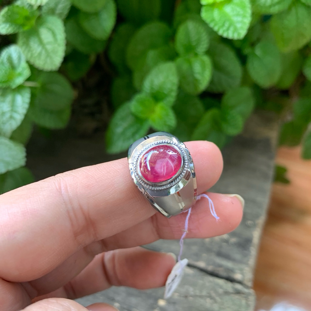 Cincin Batu Natural Red Ruby Star Memo Ring Monel Handmade Size 9
