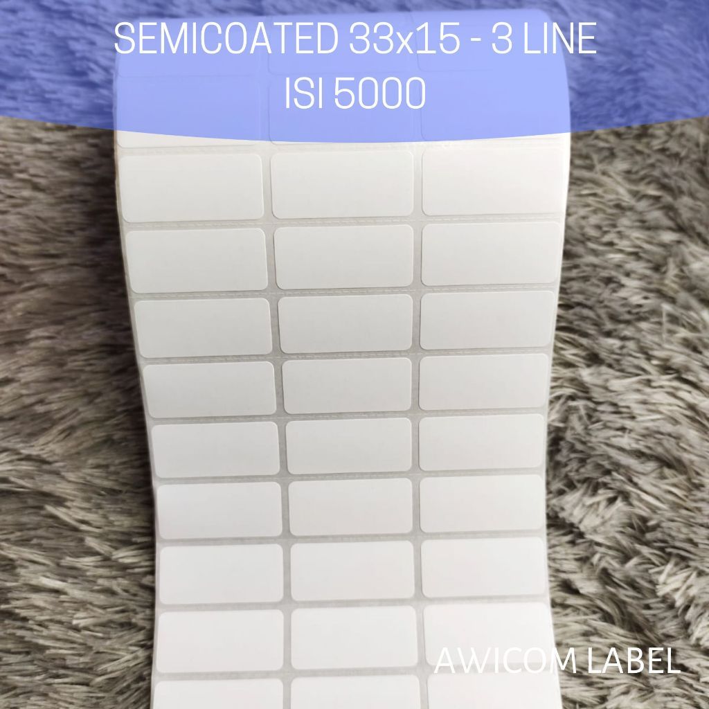 Label Barcode Semicoated 33x15 33 x 15 mm 3 line core 1" isi 5000