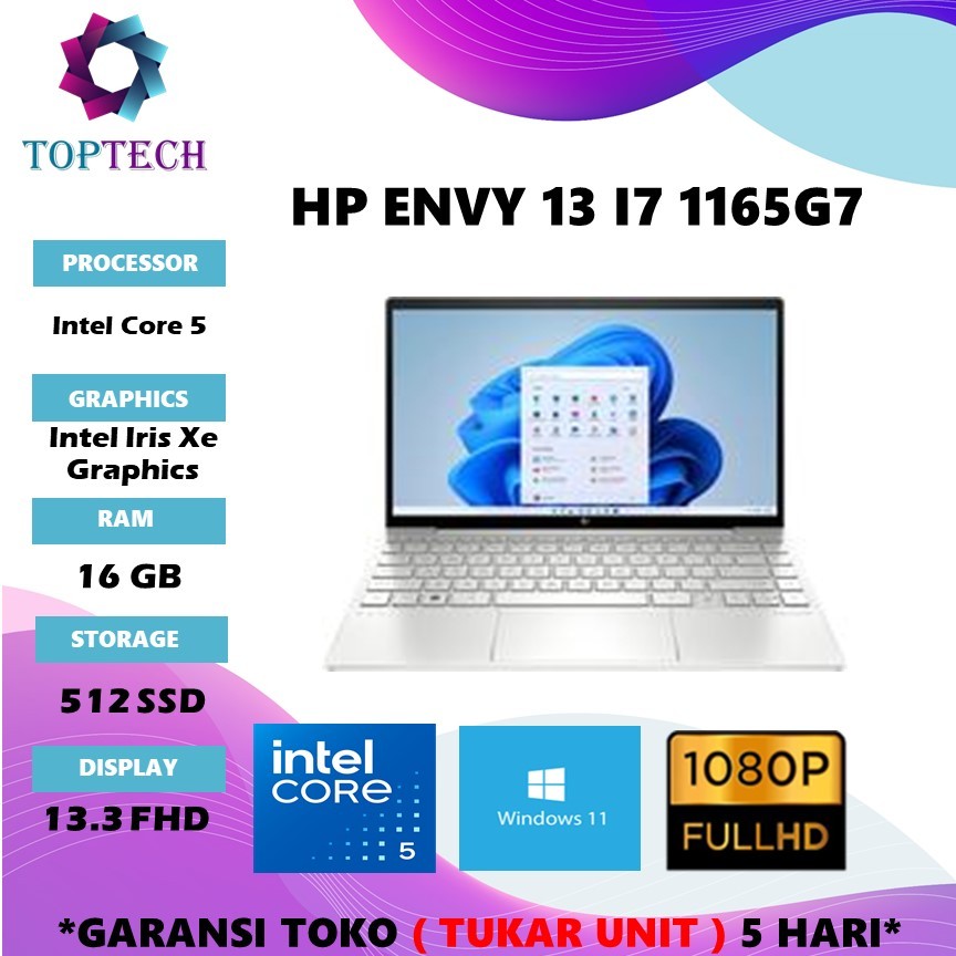 HP ENVY 13 I7 1165G7 RAM 16GB SSD 512GB WINDOWS11 13.3 FHD IPS