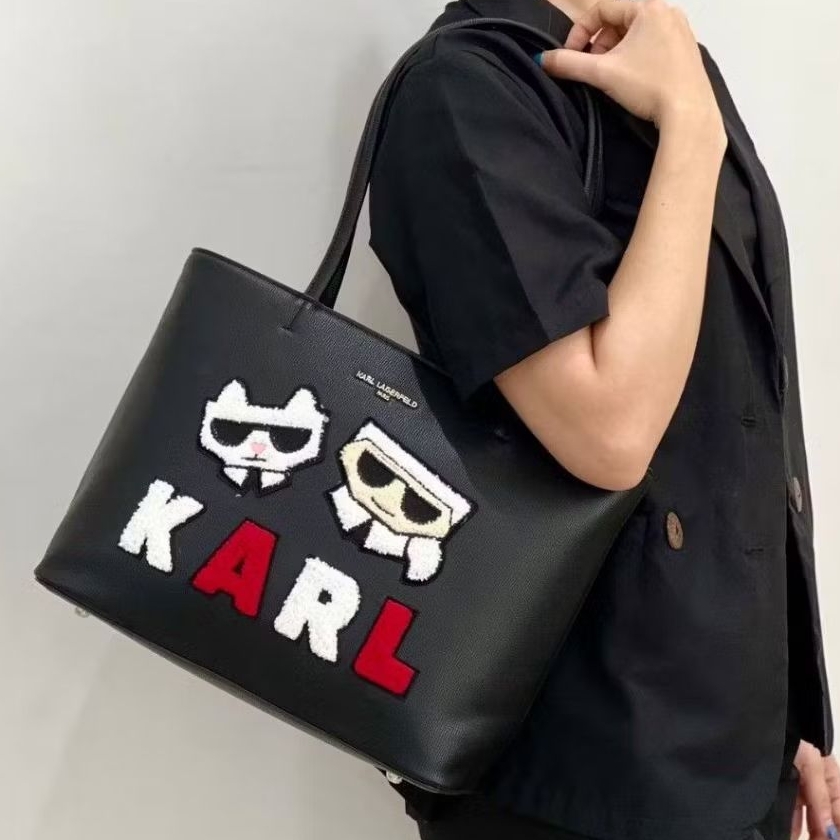 Ready Baru Black Hitam Merah Karl Lagerfeld KL Ikonik Kucing Cat Shopping Bag Tas Tote Maybelle Hand