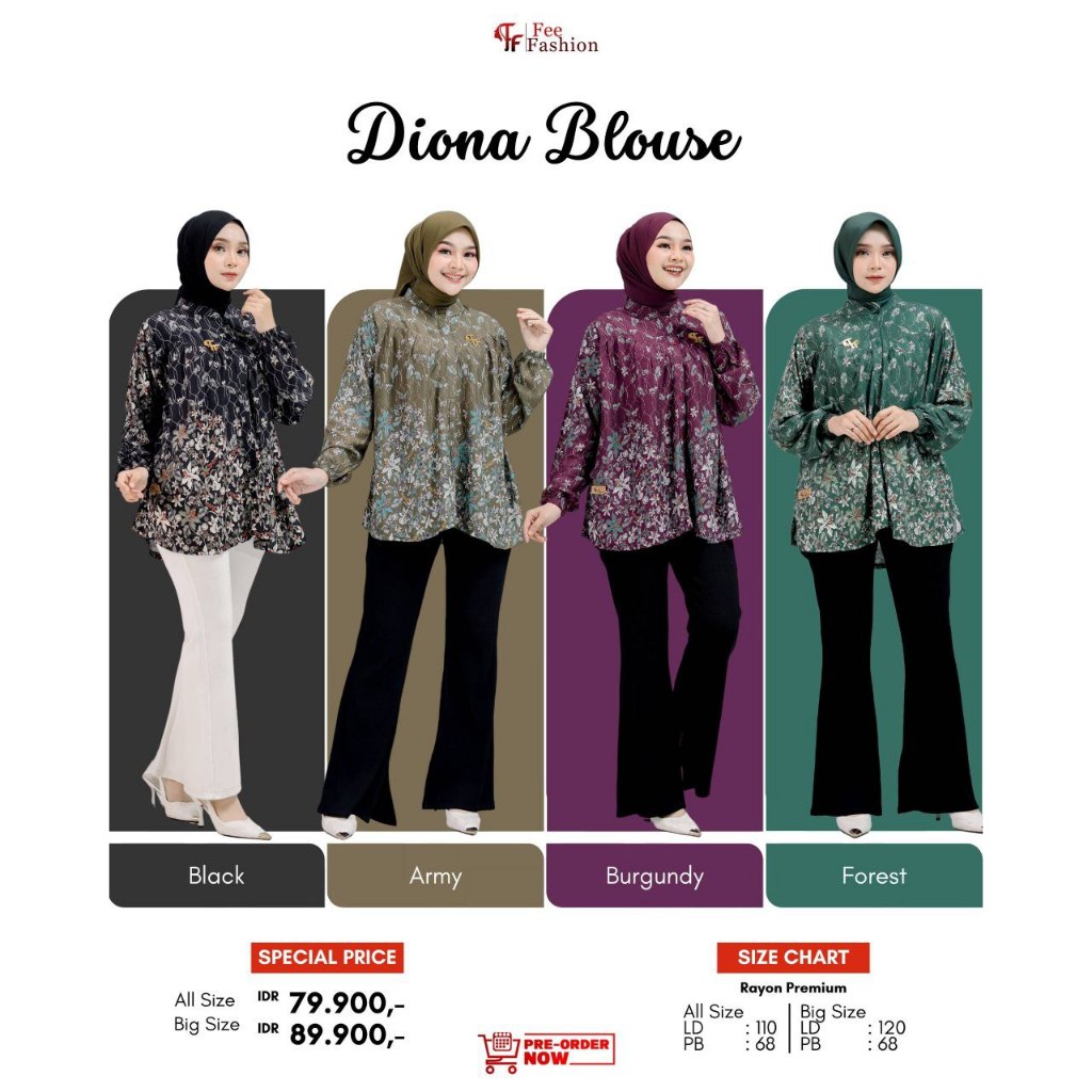 DIONA BLOUSE BY FEE FASHION - KEMEJA  WANITA BUSUI - RAYON MOTIF
