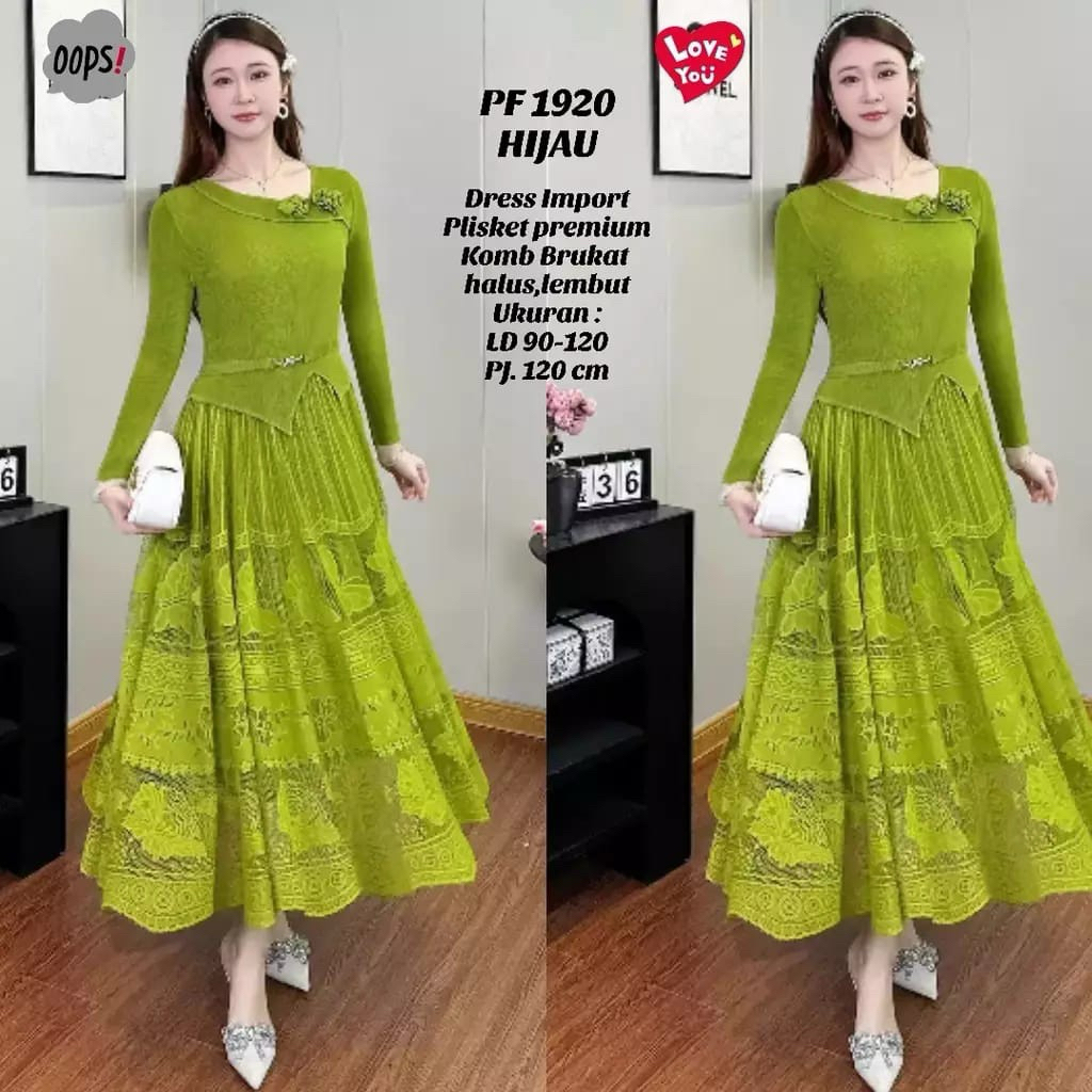 Dress plisket bahan premium dress wanita dress natal PF 1920