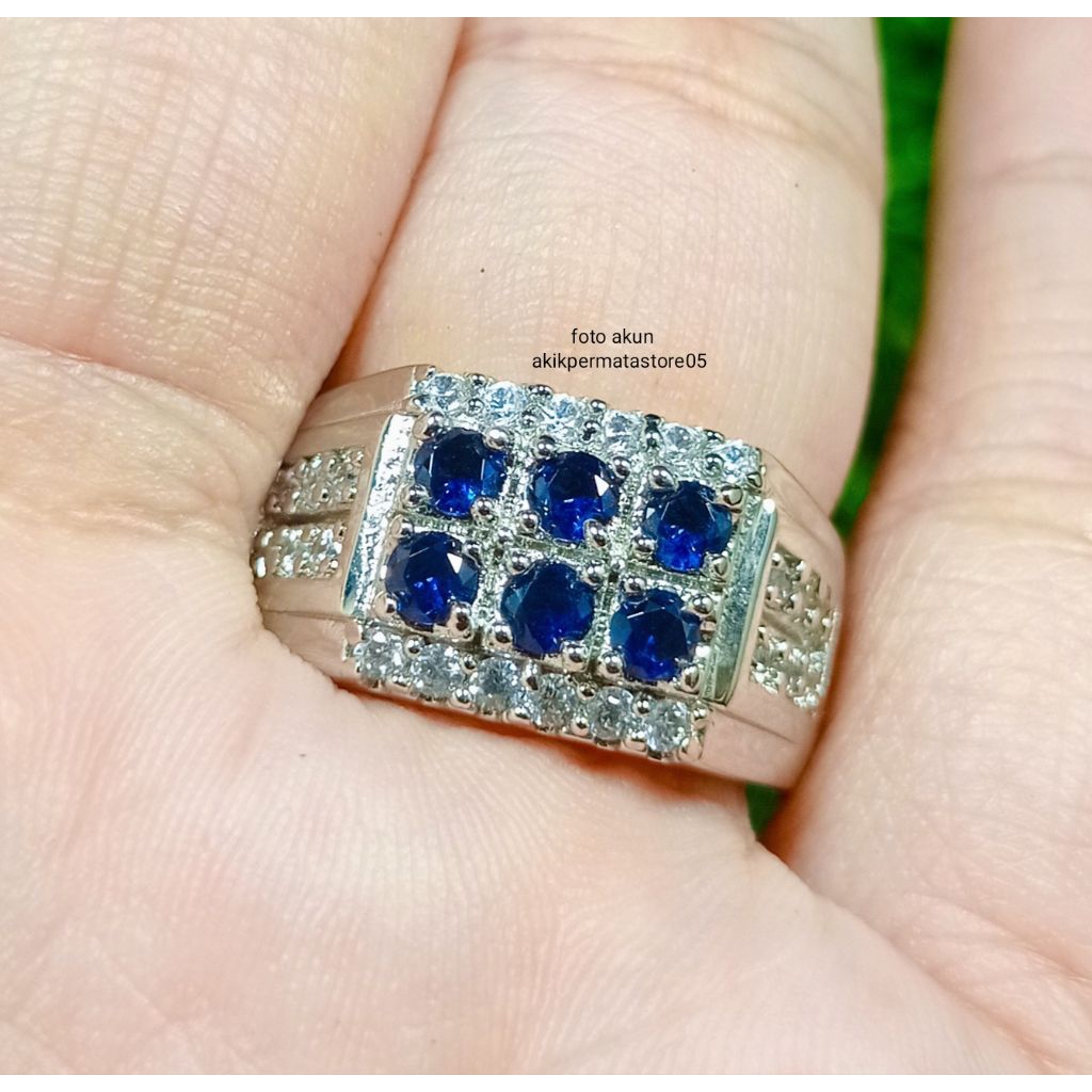 CINCIN BATU BLUE SAFIR ASLI NATURAL TABUR 6 PCS IKAT PERAK 926 BANGKOK