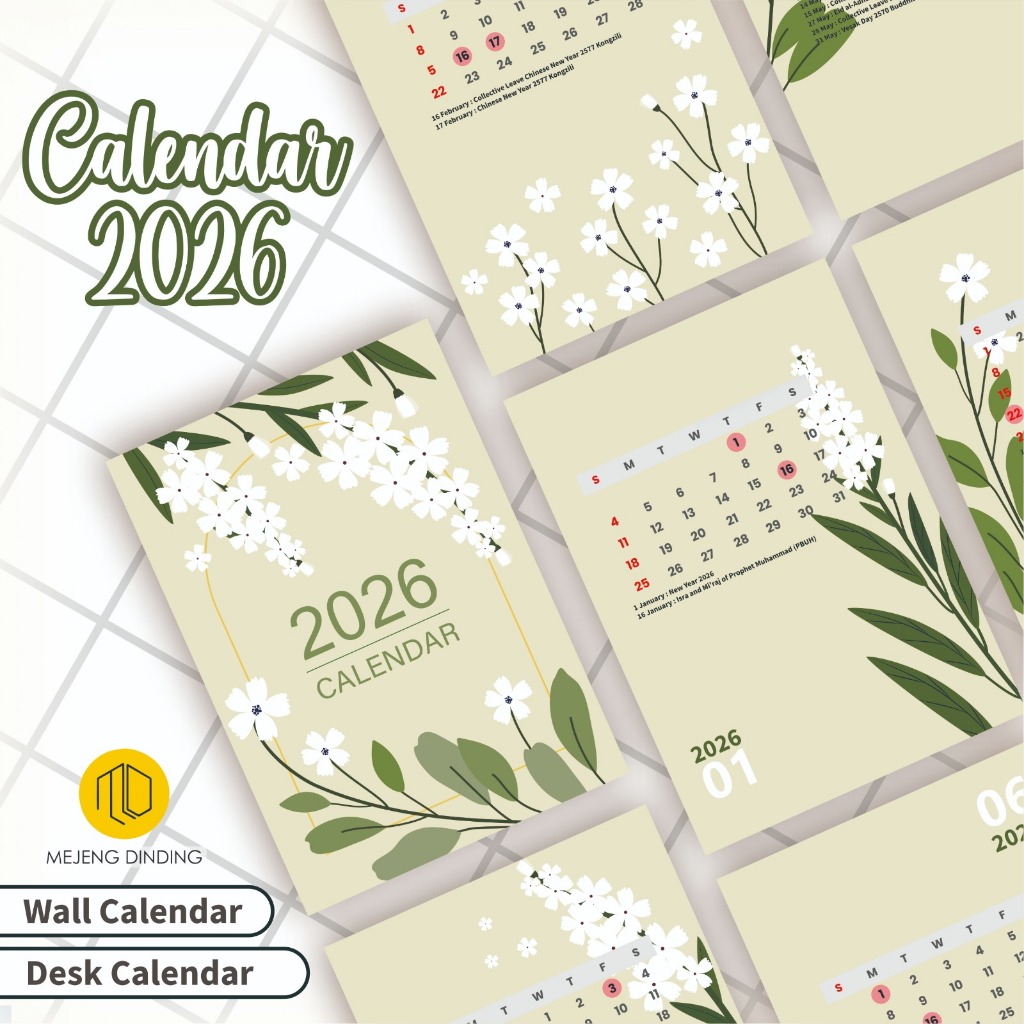 Kalender 2026 Motif Bunga Sage / 2026 Aesthetic Meja / Kalender Aesthetic Dnding / Kalender Spiral /