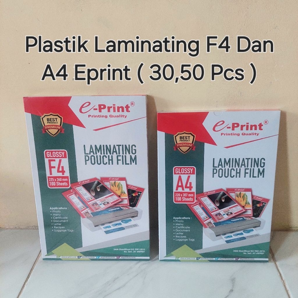 50,30 Lembar Plastik Laminating F4 Dan A4 Eprint