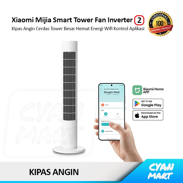 Xiaomi Mijia Smart Tower Fan 2 Kipas Angin Cerdas Bladeless Menara Besar Berdiri Low Watt Wi-Fi Kont