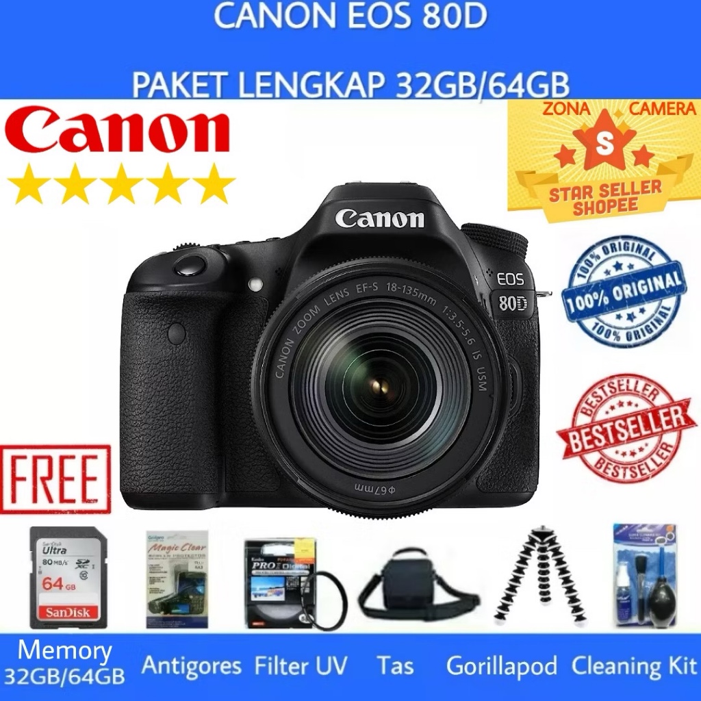 CANON EOS 80D KIT 18-135MM IS USM / CANON EOS 80D KIT 18-135MM IS STM - PAKET LENGKAP