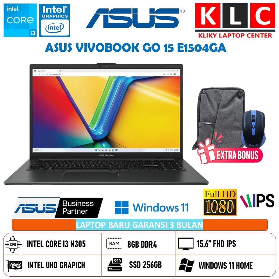 Laptop Asus Vivobook E1504GA Intel Core i3 N305 Ram 8GB 256GB Ssd 15.6 Full HD IPS