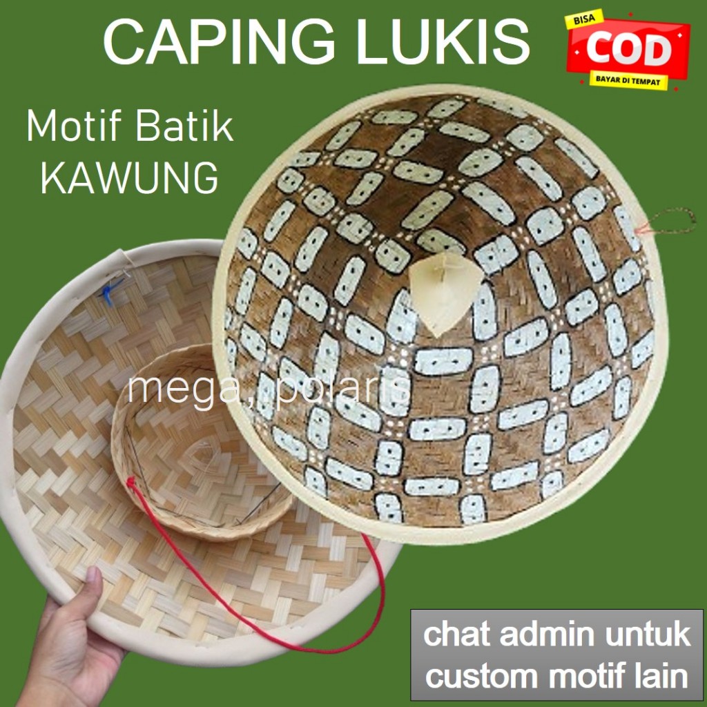 Caping Motif Batik Yogyakarta l Topi Caping Lukis Batik Kawung l Caping Bambu Petani Mega Mendung