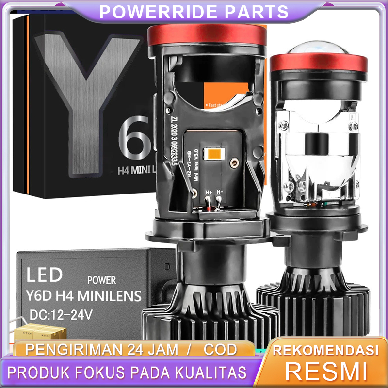 Y6D Y7D Lampu Depan LED Otomotif H4 Lensa Proyektor Sinar Tinggi/Rendah untuk Mengemudi Malam Hari