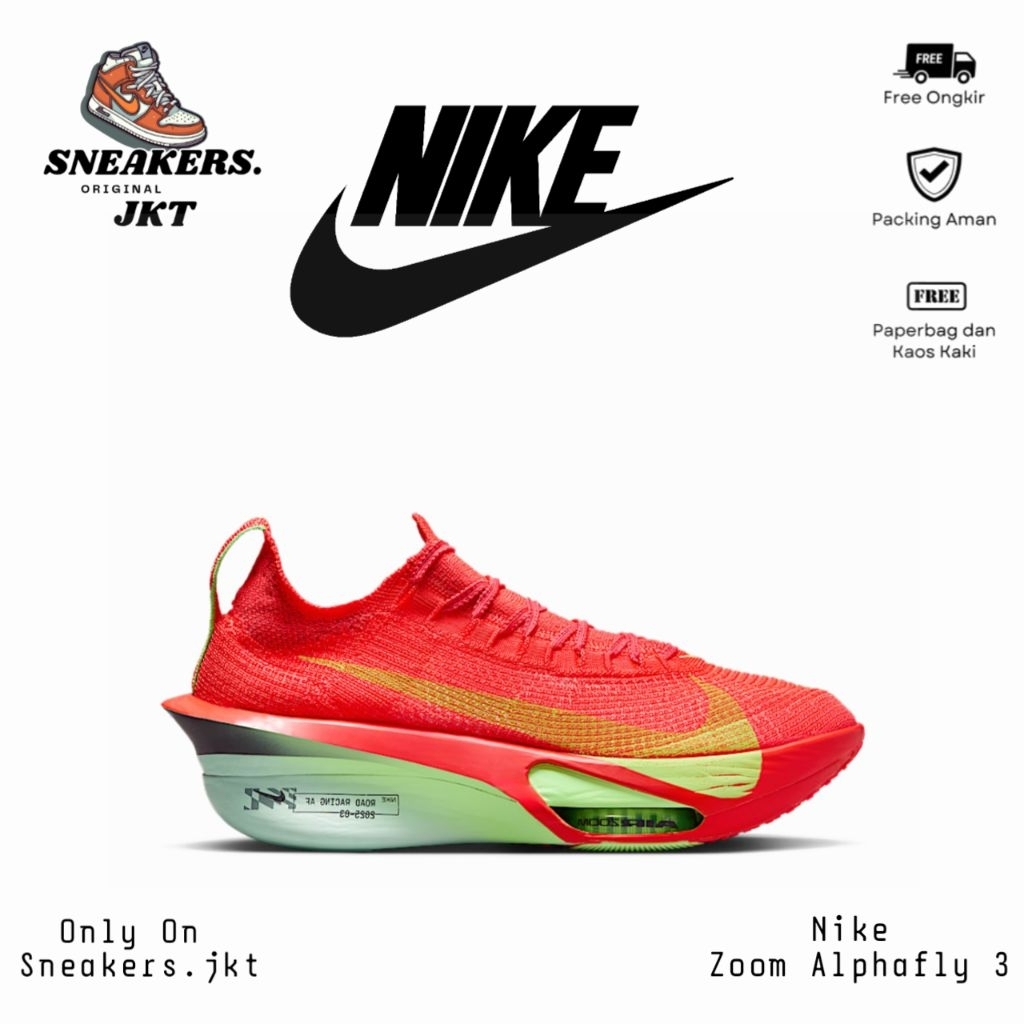 Sepatu Running Nike Zoom Alphafly 3 Bright Crimson/Lime Blast Original