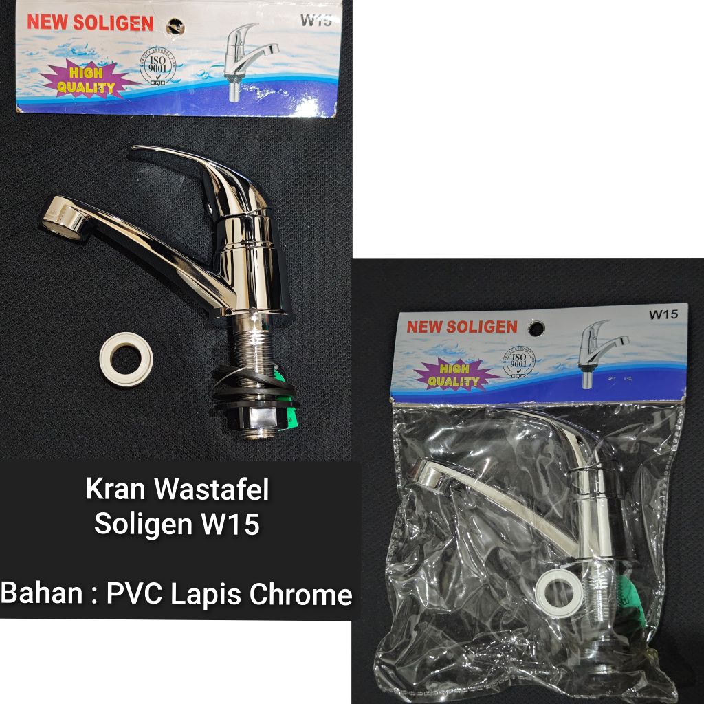 New Soligen W15 Kran Air Tanam Wastafel PVC Chrome Model Angkat
