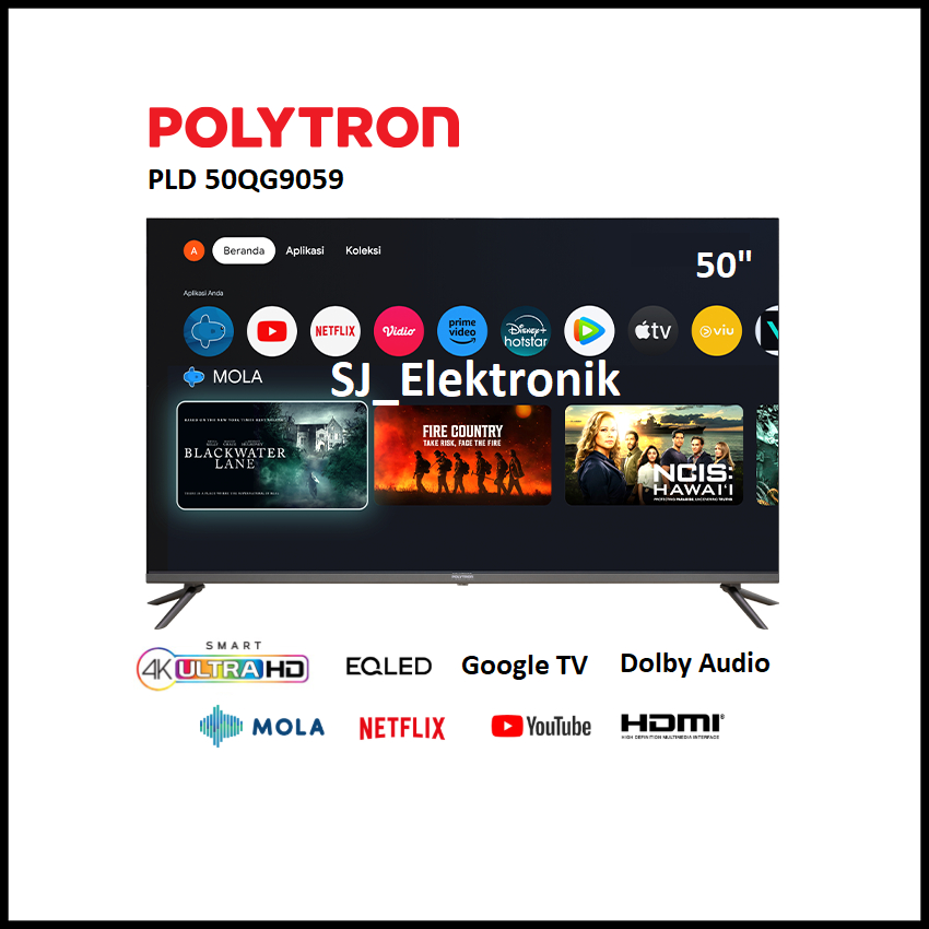 POLYTRON 50QG9059 Smart Google TV Cinemax EQLED 50 Inch PLD50QG9059 4K Ultra HD