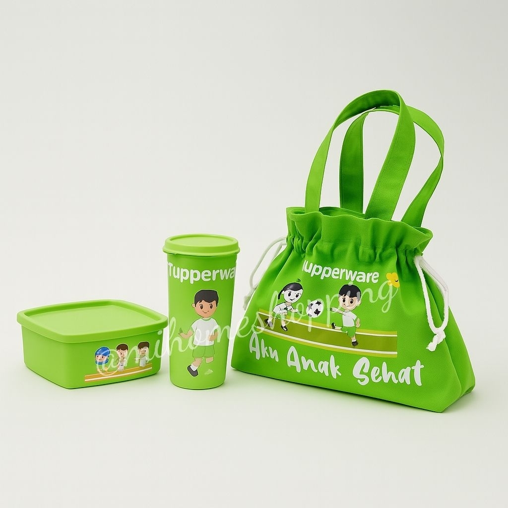 Tupperware bekal anak laki perempuan sehat pink/hijau murah terjangkau sovenir birthday