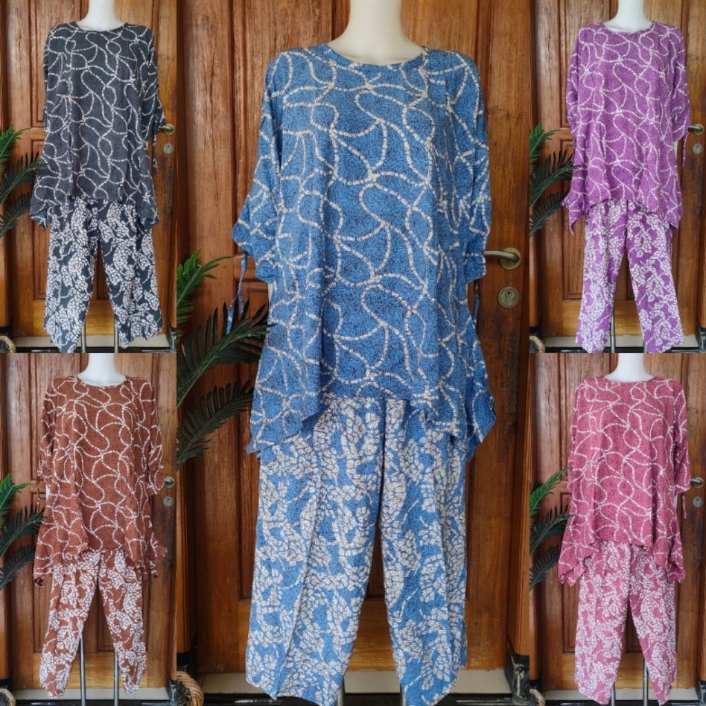 BAJU TIDUR PIYAMA SETELAN WANITA PANJANG BAJU CELANA BY BATIK HUZA