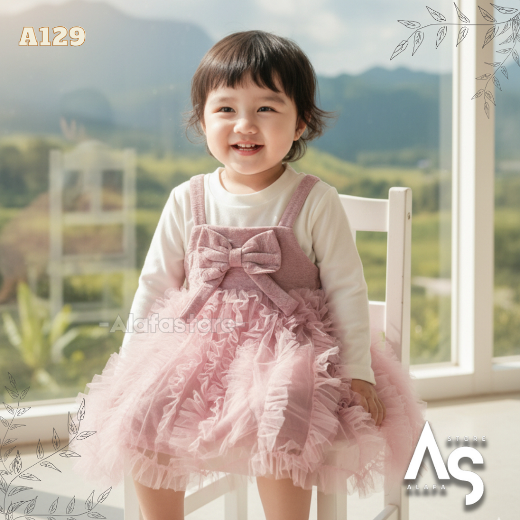 Dress Anak Perempuan Gaun Pesta Baju Fashion Warna Pink Putih & Abu Hitam Kualitas Terbaik A129