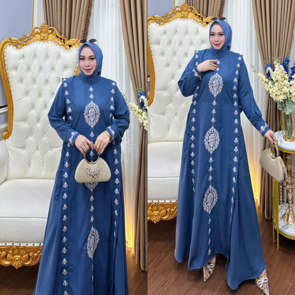 QIQI_Colection,Gamis cerutibebydoll bordirset hijab/pakaian wanita kekinian terlaris 2025