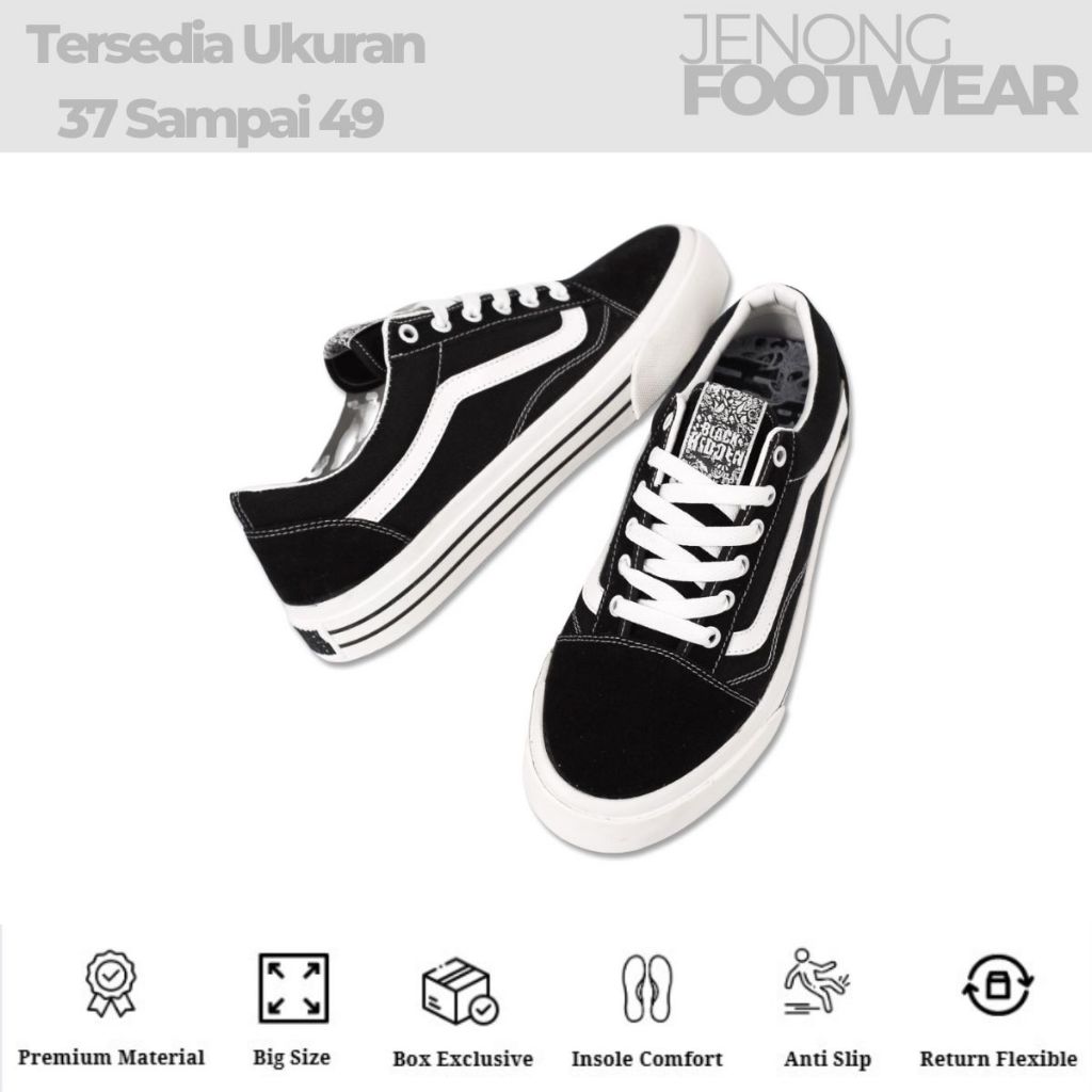 Black Hidden Skool Parki - Sepatu Sekolah Hitam Sepatu Sneakers Kasual Pria Wanita Big Size 46 47 48