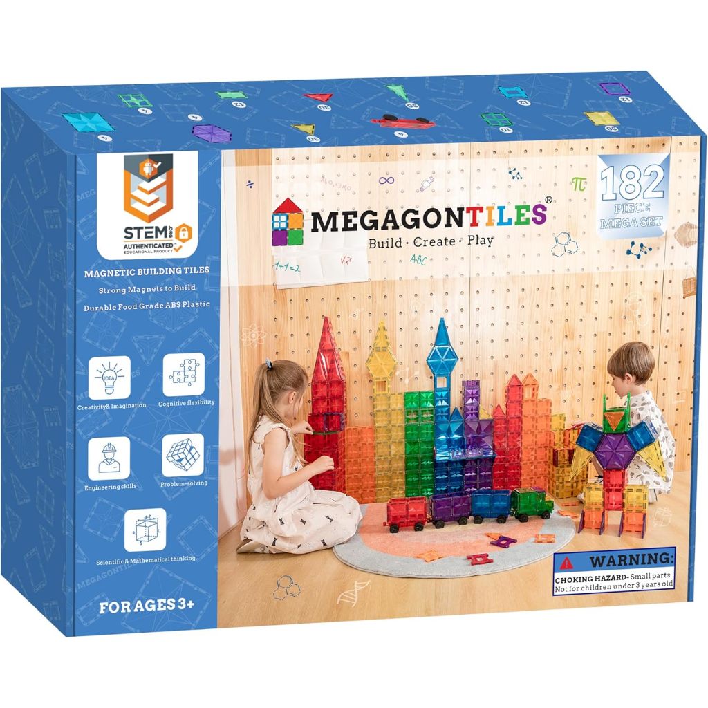 MEGAGONTILES 182PCS Premium MagneticTiles, MagnetTiles, STEM AUTHENTICATED,MEGA MagnetTiles, Magneti