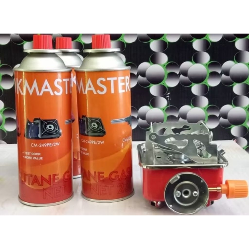 Kompor portable + gas kaleng, paketan kompor gunung + gas kaleng portable, kompor petak + Gas mini