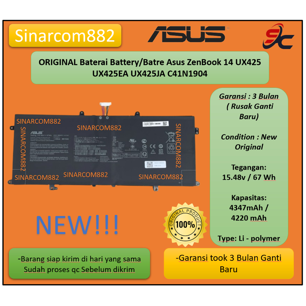ORIGINAL Baterai Battery/Batre Asus ZenBook 14 UX425 UX425EA UX425JA C41N1904