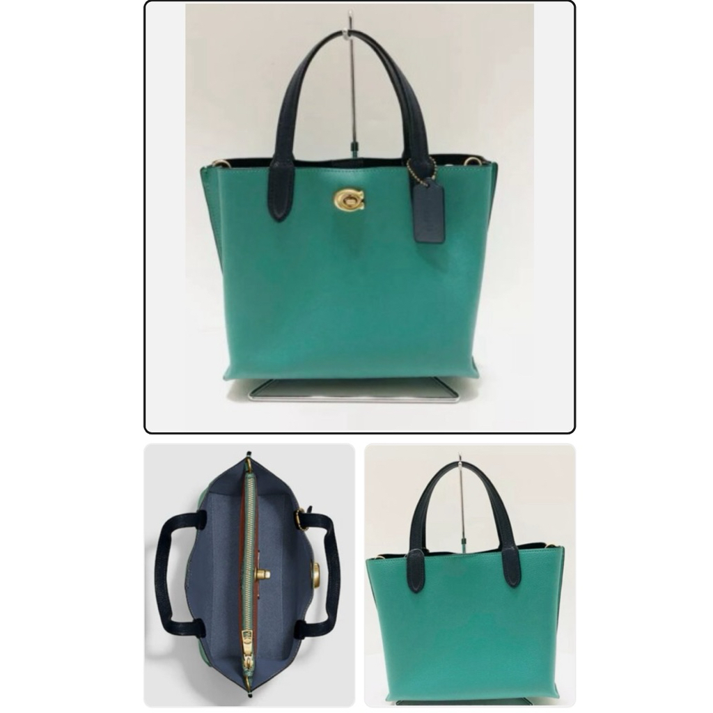 Tas Branded Murah Coach Willow green Preloved Coach Willow Tote 24 Crossbody Bright Green Leather Na