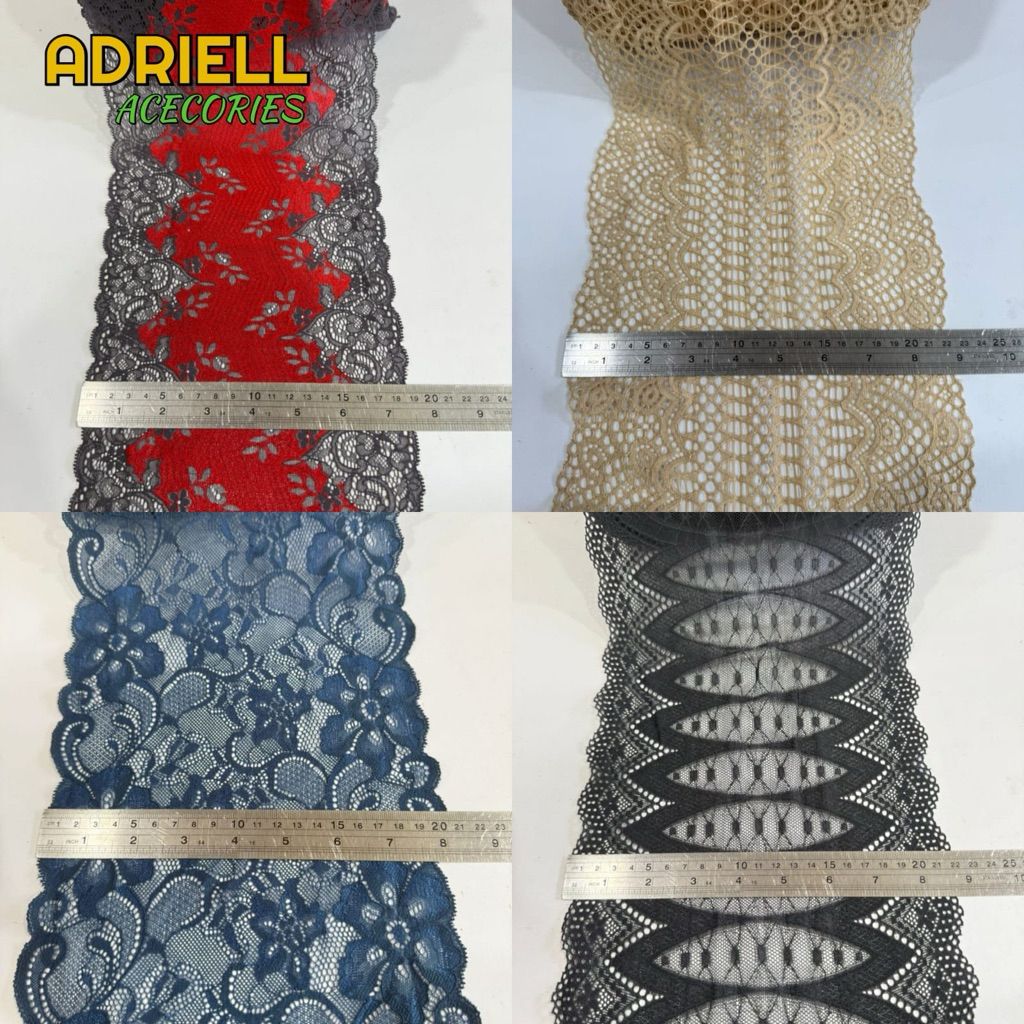 02 - Renda Stretch Elastis Lebar 15cm - 25cm / Renda Karet varian Warna Harga Permeter