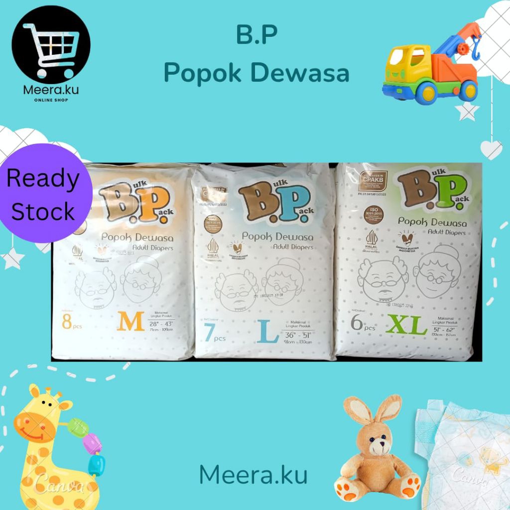 BP / B.P Popok Dewasa Tipe Perekat. Ukuran M8, L7, XL6. Popok Dewasa Murah
