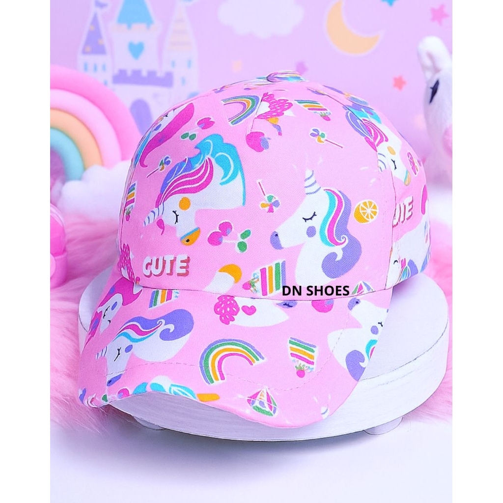 Topi Anak Perempuan Karakter uniqorn Pink dan Boneka pink bts