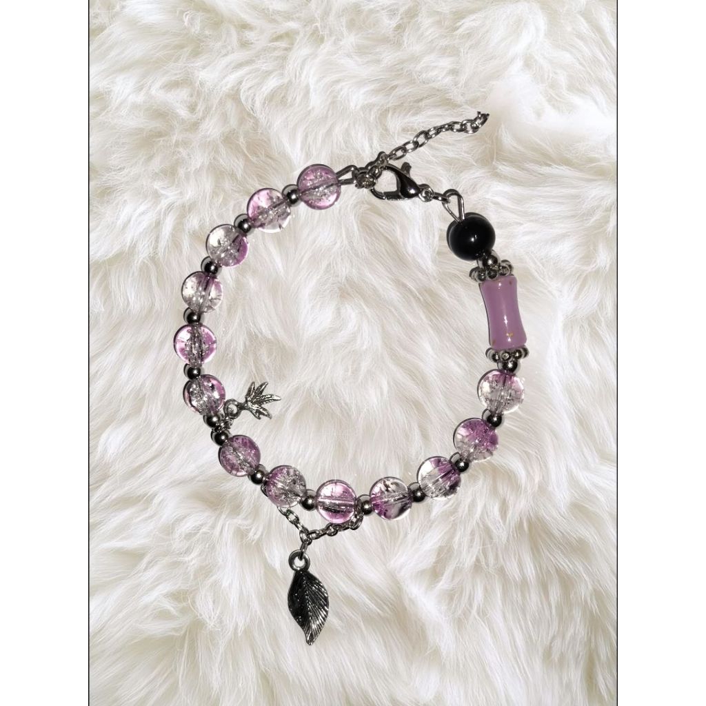 Gelang Manik Kristal Ungu Daun Silver Aesthetic Fashion Wanita