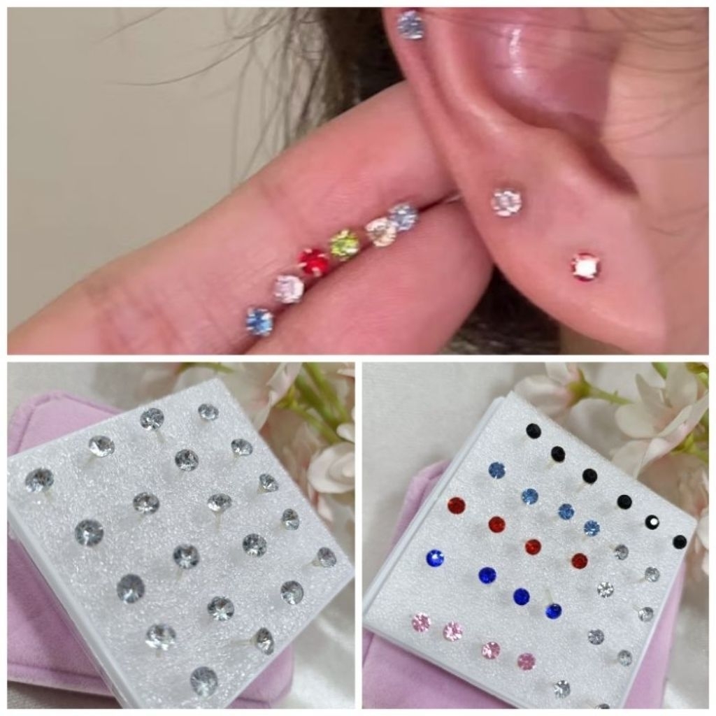 ANTING Mata Tusuk PERMATA Putih /ANTING Giwang Permata Kemasan Box Mika