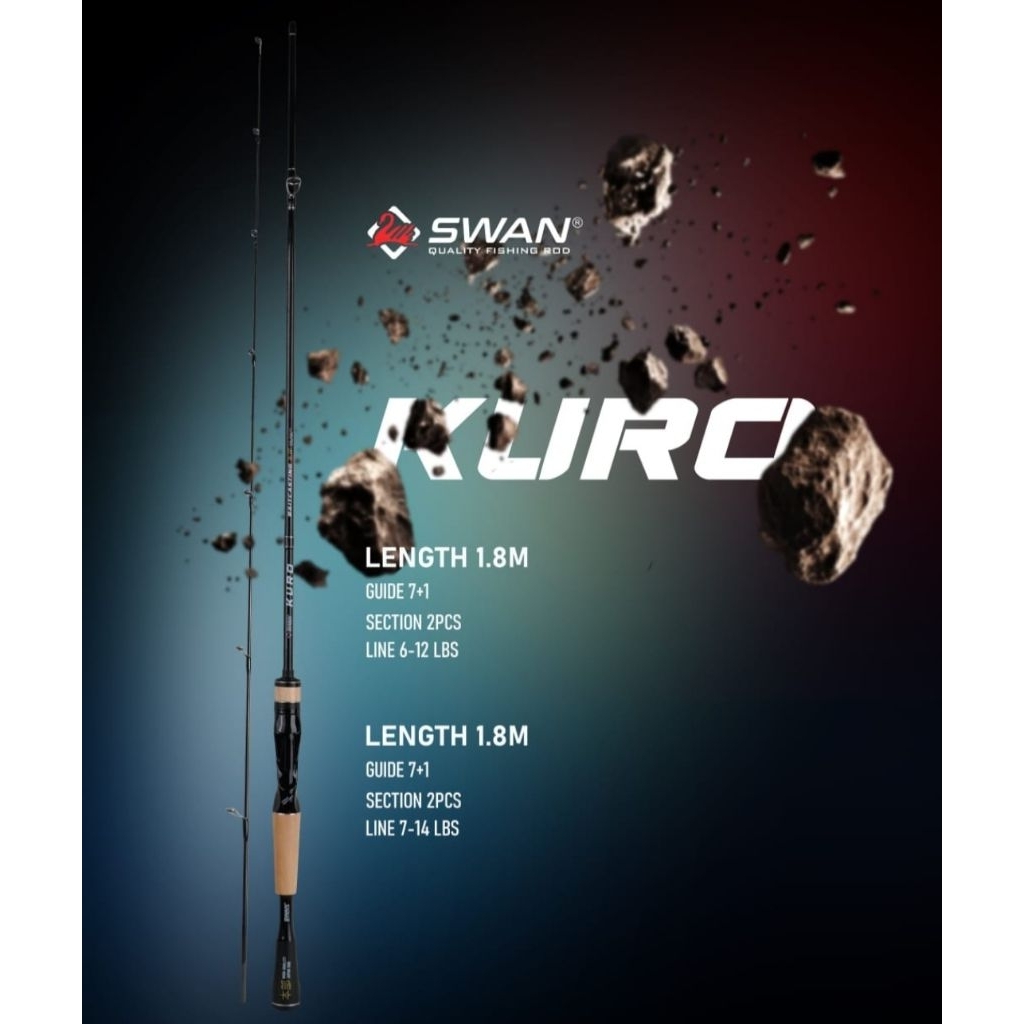 Joran Pancing Baithcasting Swan Kuro 180 cm Solid Carbon