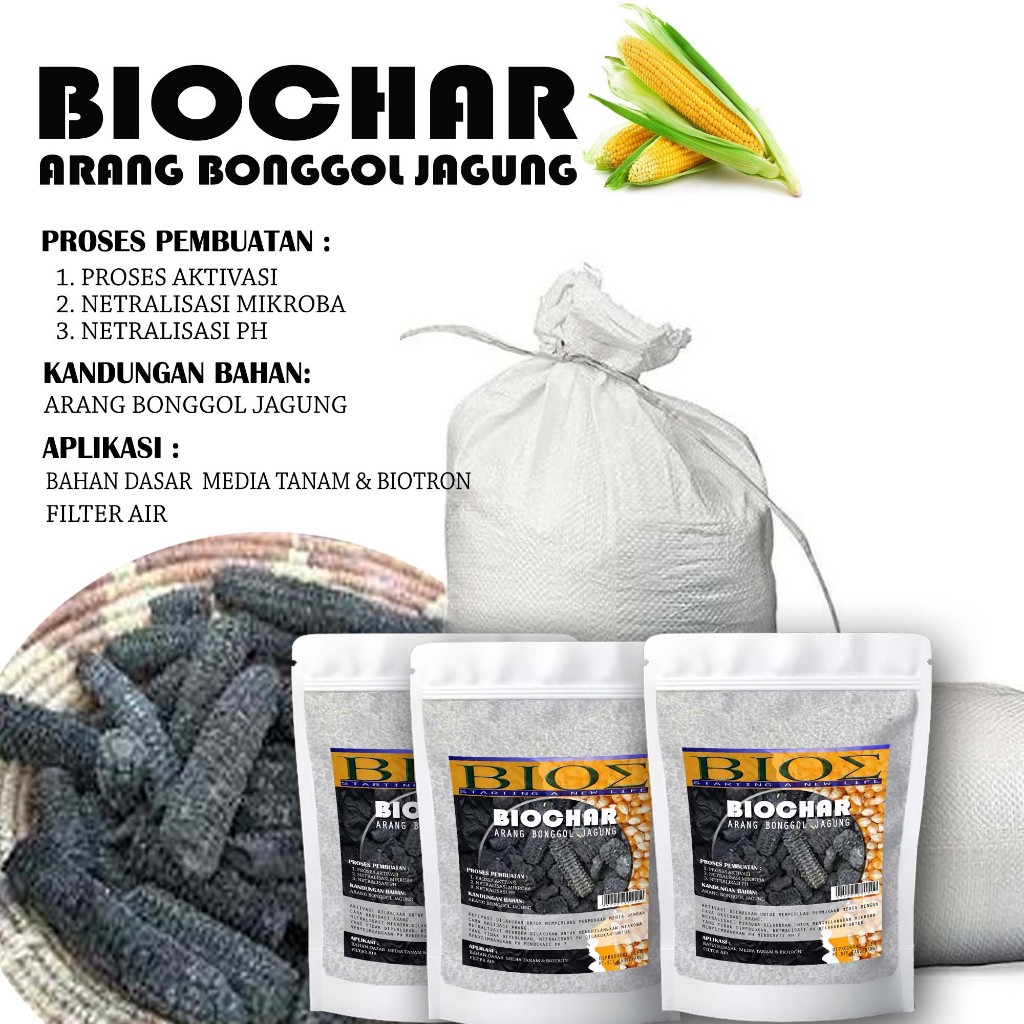 1Kg sampai 10Kg Media Tanam Biochar Tongkol jagung, arang aktif bonggol jagung 2BO565