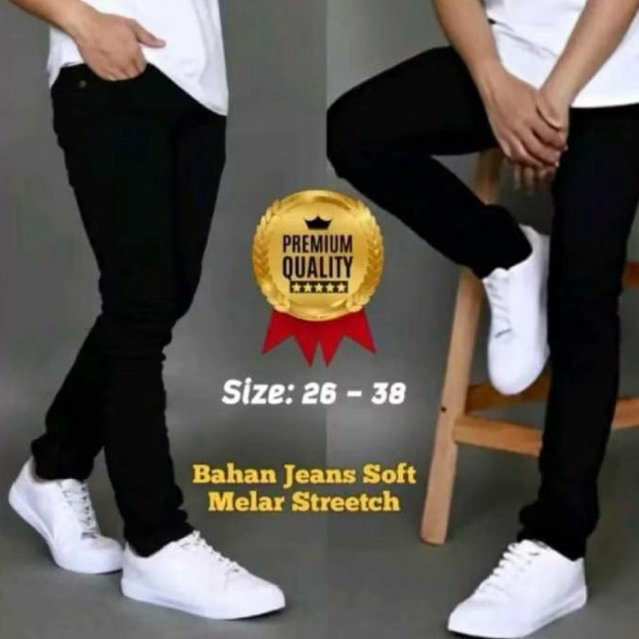Celana jeans panjang hitam pria bahan denim softjeans/ jeans pria dewasa
