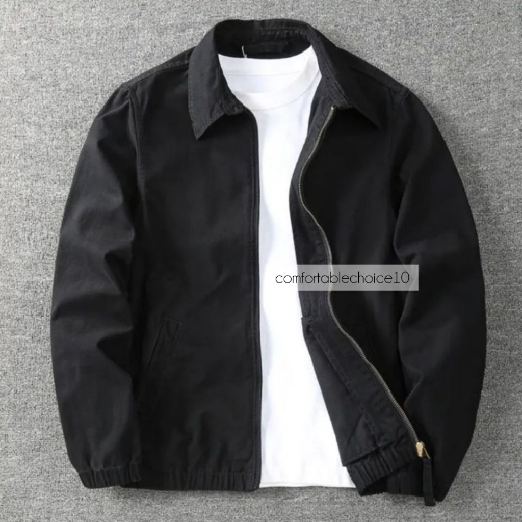 [CC10] Size s-6XL Jaket Parasut Resleting Hitam Polos Bekerah Kualitas Premium Bahan Halus Dingin Ja