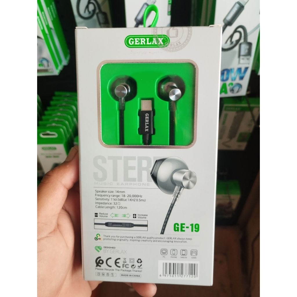 GERLAX EARPHONES KABEL TYPE C HD VOICE STEREO 120CM GE-19