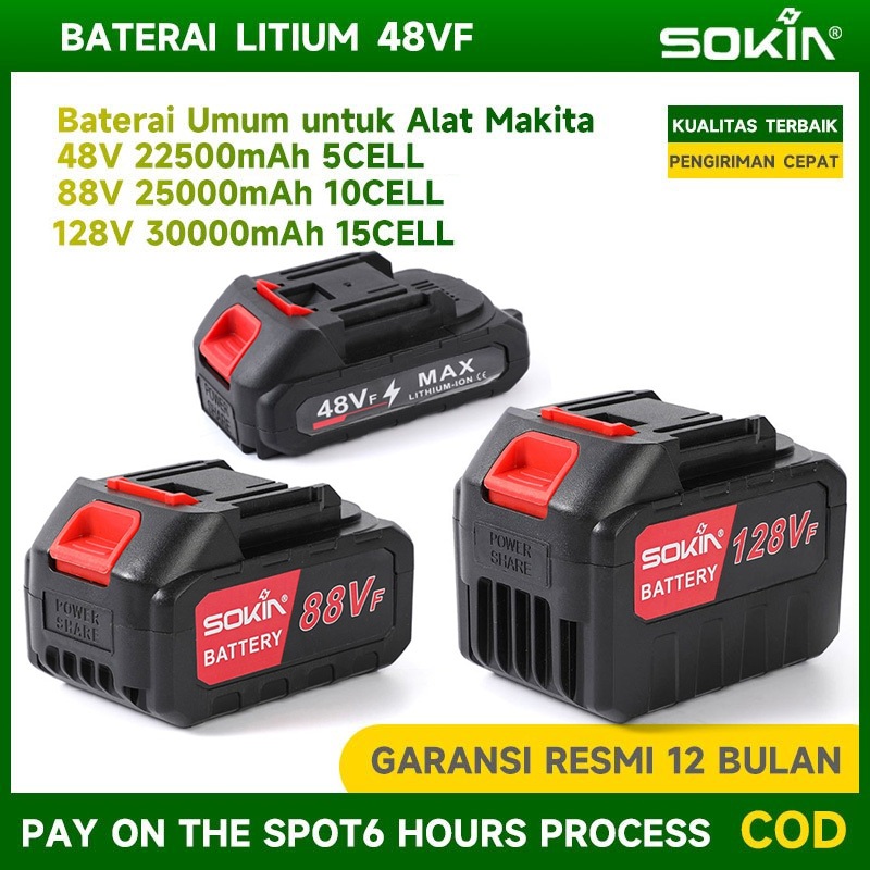 SOKIN Baterai Makita LXT 48/88/128V Li-ion untuk Mesin Bor Cordless, Impact Wrench, Gerinda Multifun