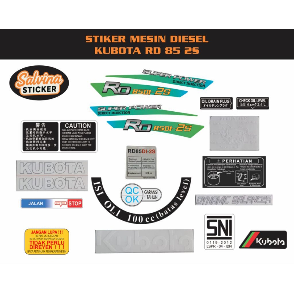 Stiker mesin diesel kubota RD 85 2S