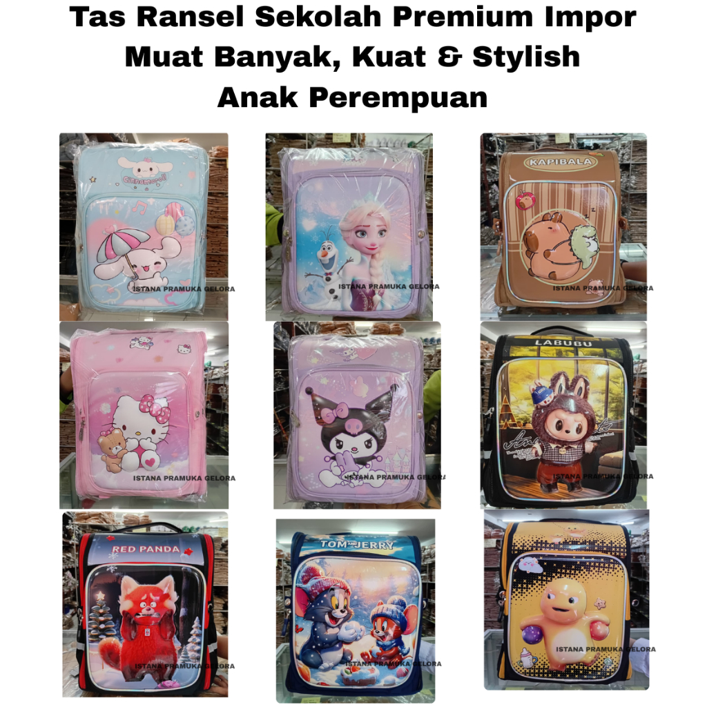 Tas Ransel Sekolah Premium Impor  Muat Banyak, Kuat & Stylish untuk Anak Perempuan - Istana pramuka 