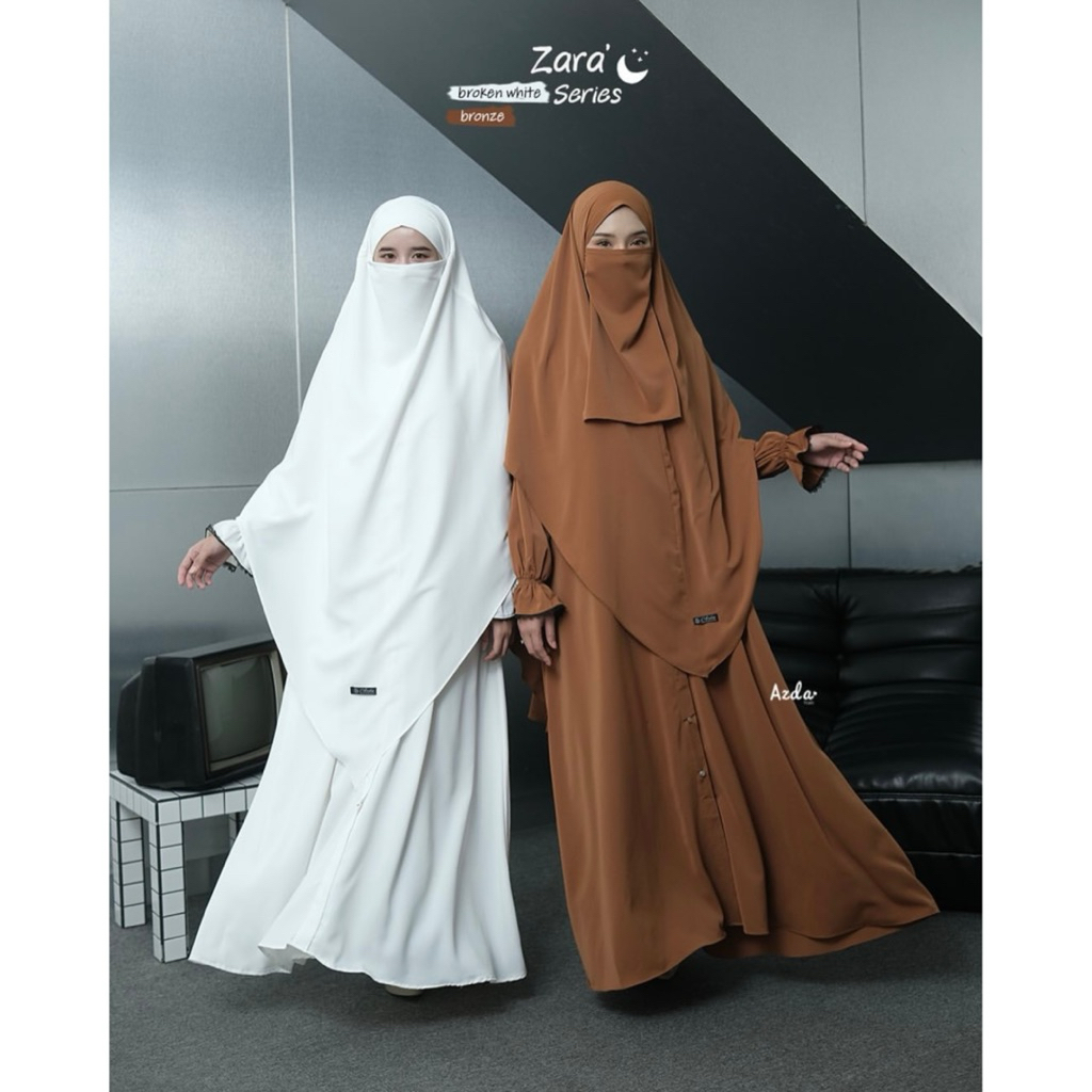 PUTIH Set Setelan Gamis Azda Manset Renda Hitam Umroh Jilbab fk French Khimar Cadar Instan Wanita Mu