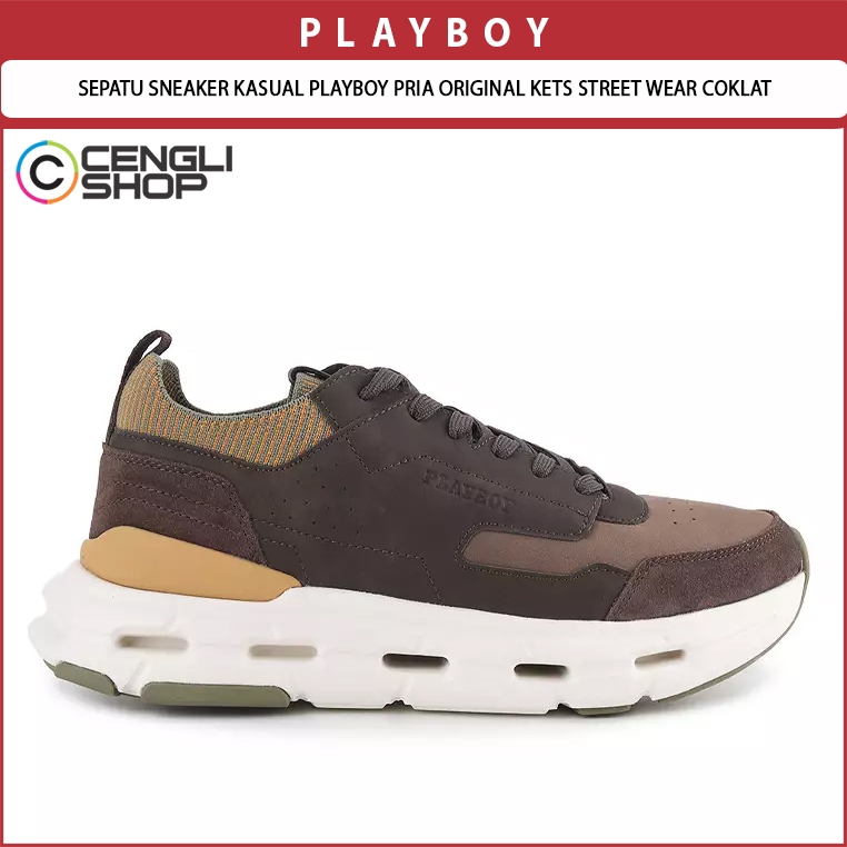 SEPATU SNEAKER KASUAL PLAYBOY PRIA ORIGINAL KETS STREET WEAR COKLAT PL66