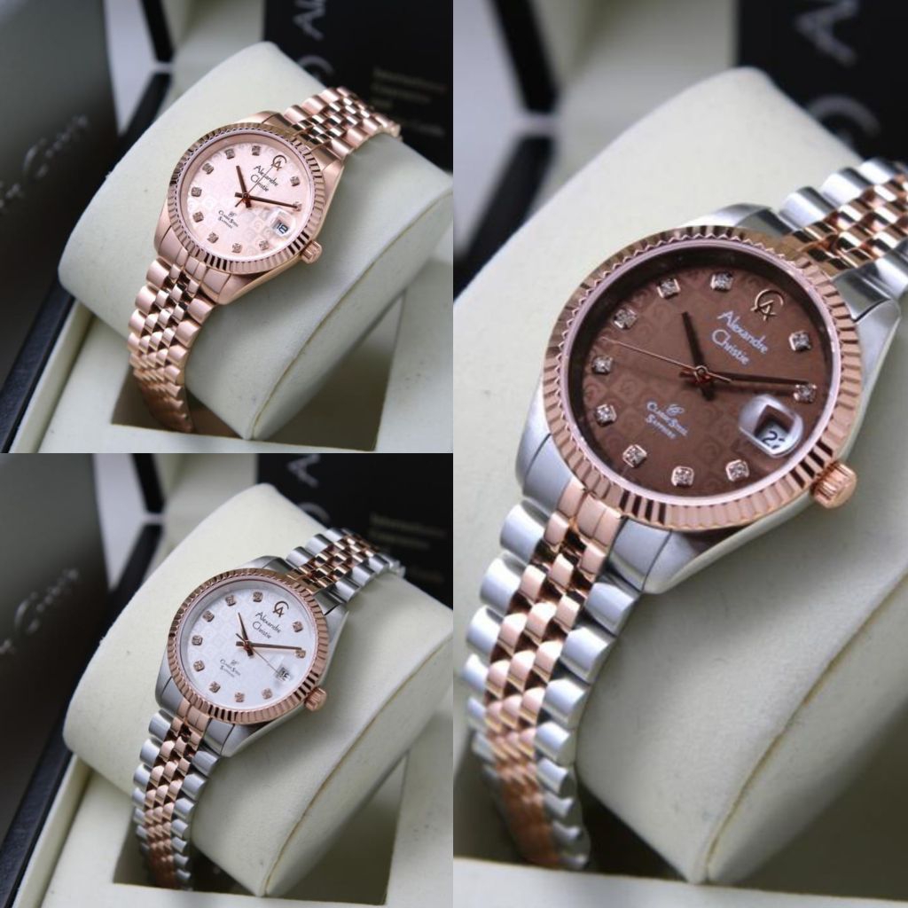 jam wanita alexandre christie  AC 5014 AC5014 rosegold silver original-silver rosegold white