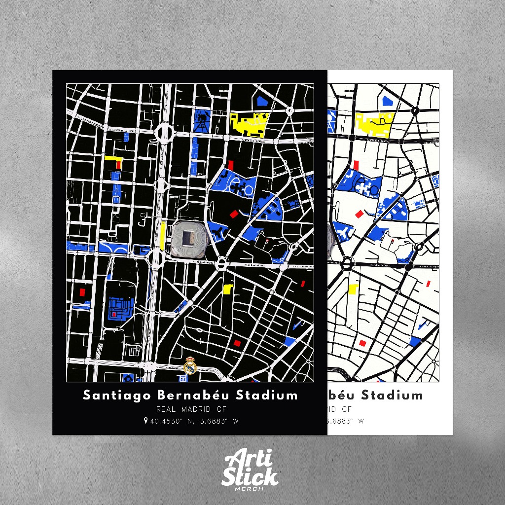 Poster Peta Stadion Santiago Bernabeu Real Madrid | Minimalis Aesthetic Poster | Mondrian Style
