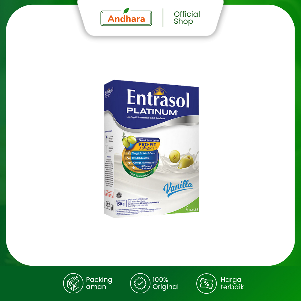 Entrasol PLATINUM Pro-Fit Formula Vanilla 150gr - Susu Dewasa/ Lansia 51 Tahun Ke Atas  - Tinggi Kal