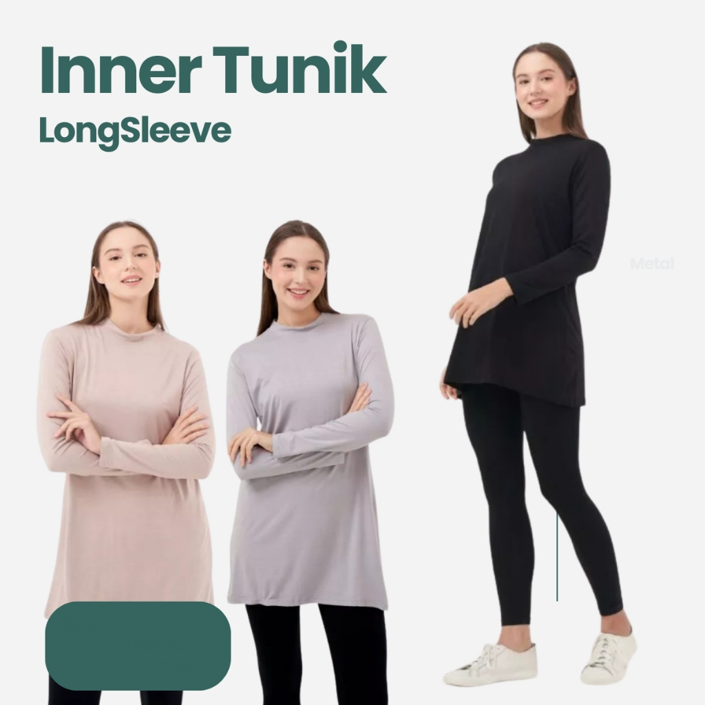 DIARMA Manset Tunik Turtleneck Tangan Panjang Inner Wanita Rayon | Baju Dalaman Basic Tunik Atasan P